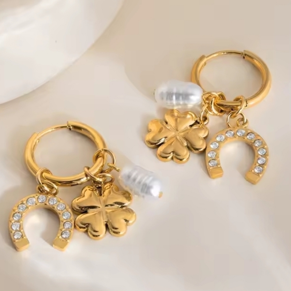 New Lucky Charm Huggie Hoop Earrings Waterproof 18K Gold Plated | NWOT